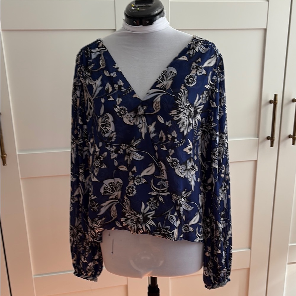 White House Black Market Blue Wrap Blouse